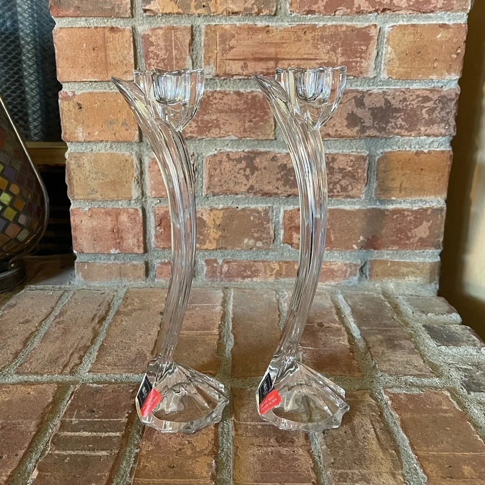 NWT Mikasa Flower Song Lead Crystal Candlesticks Pair